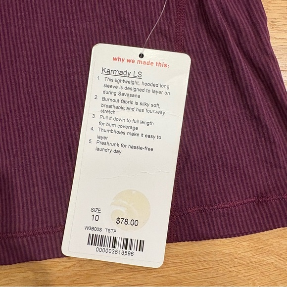 Lululemon Karmady Long Sleeve Tonka Stripe Burnout Plum Size 10 NWT - Picture 6 of 8